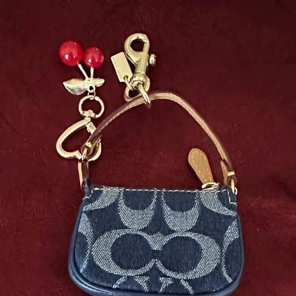 Coach Blue Denim Mini Bag Keychain…NON BRANDED CHERRY CHARM IS NOT INCLUDED!! - Picture 2 of 3